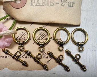 Antique Brass Toggle Clasps – Set of 4 Ornate Vintage Style Jewelry Findings
