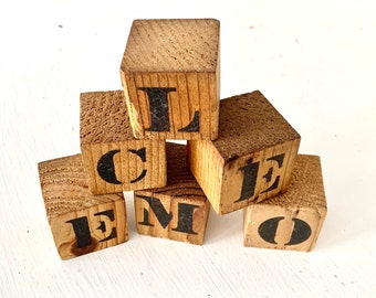 Vintage Wood Alphabet Blocks, Stenciled Toy Blocks