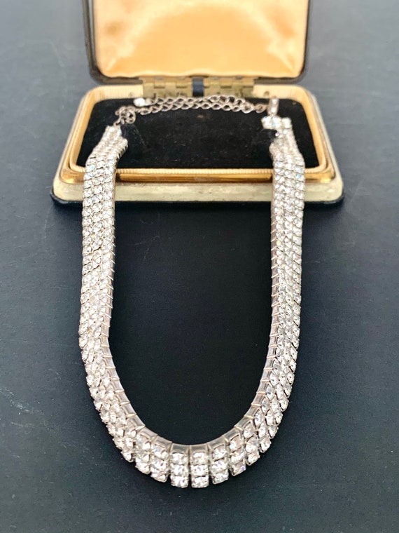 Vintage Rhinestone Bling Choker Necklace - 1970s