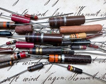 24 Vintage Ceramic & Composition Resistors, Altered Art Suppliea | Electronics Repair and Restoration, Assembly #19