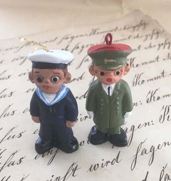 Whimsical Handpainted Army Navy Ornaments Etsy
