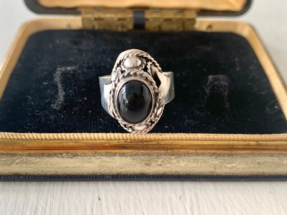 Vintage Mexican Black Onyx & Silver Ring - image 5