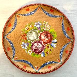 Vintage Decorative Plate, Wood Rosemaling