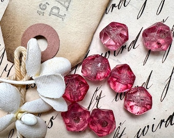 Perles de lustre en cristal roses vintage taillées à la main, lot de 8 perles