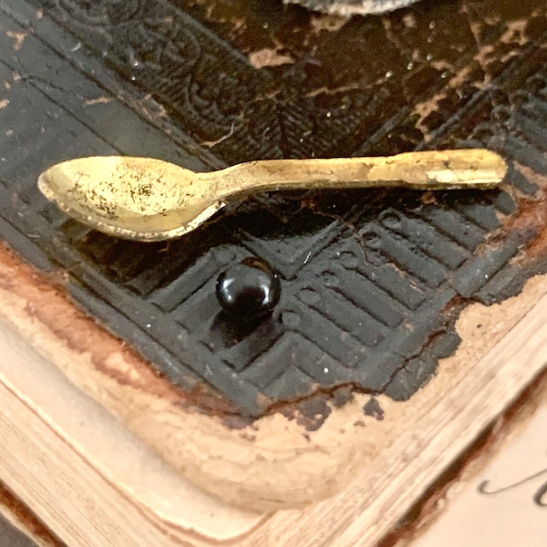 Vintage Tiny Gold Spoon, Dollhouse Kitchen Accessories, Kids Play, Doll Accessory, Miniature Scale Eating Utensil, Itty Bitty