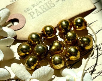 Perles en verre au mercure vintage, 12 perles en or antique