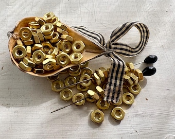 20 Vintage Brass Hex Nuts | Metal Jewelry Findings | Industrial Craft Supplies | Assemblage Art | Steampunk Mixed Media Components