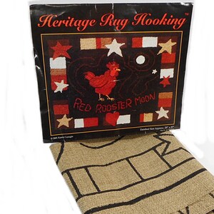 Heritage Rug Hooking CANVAS Red Rooster Moon 20 x 27 Farmhouse Home Decor Pattern Canvas Free Shipping image 2