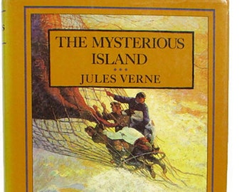 1988 Vintage Book MYSTERIOUS ISLAND Jules Verne Hardcover Dust Jacket Illustrated Juvenile Fiction Action Adventure Classic Free Shipping