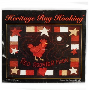 Heritage Rug Hooking CANVAS Red Rooster Moon 20 x 27 Farmhouse Home Decor Pattern Canvas Free Shipping image 1