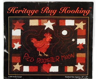 Heritage Rug Hooking CANVAS Red Rooster Moon 20" x 27" Farmhouse Home Decor Pattern Canvas Free Shipping