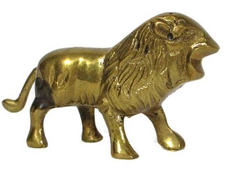 Vintage Small Brass LION Paperweight Jungle Room Animal Wild Cat Mini Statue Home Decor Table Desk Tray Brass Accent Free Shipping