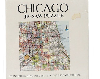 1979 Vintage CHICAGO Jigsaw Puzzle Road Map Full Color Pic Me Up Nordevco 7870 Sealed Box NIP 100 Pieces 7.5 x 7.5 Game Toy Free Shipping