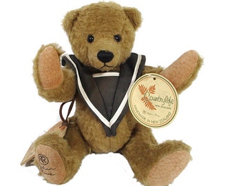 Vintage Teddy Bear SALTY TED Artist Signed Branded Robin Rive 63/2000 New Zealand Leather Tag 10" Fully Jointed Nautical Bib Free Shipping