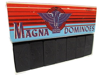1975 Vintage Milton Bradley MAGNA DOMINOES Game Toy Eagle With Arrows Symbol Black White Large Size Dots & Tiles Instructions Free Shipping