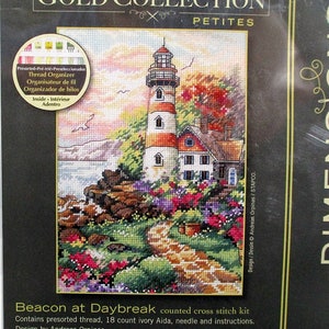 Dimensions Counted Cross Stitch Kit Lighthouse Beacon At Daybreak 5 x 7 Gold Collection Petites Coastal Beach Garden Seashore Free Shipping