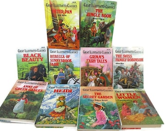 10 Vintage Childrens Books Classic Illustrated Heidi Black Beauty Jungle Book Little Women Summer Reading Home Bookshelf Decor Free Shipping