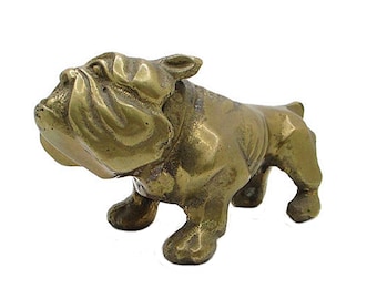 Vintage Brass ENGLISH BULLDOG Statue Figurine Paperweight MCM Small Bookend Animal Accent Decor Office Den Library 1.5 Pound Free Shipping