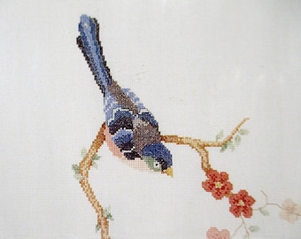 Vintage Luan Callery's CHINESE BIRD Blossoms Counted Cross Stitch Kit Unopened No. 84013 DMC Floss 14 Count Aida Cloth 18 x 28 Free Shipping