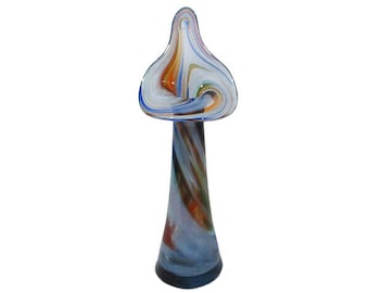 Vintage JACK In The PULPIT Art Glass Blue Orange Swirl 8 Inch Bud Vase Hand Blown Becraft Osarks Home Decor Accent Free Shipping
