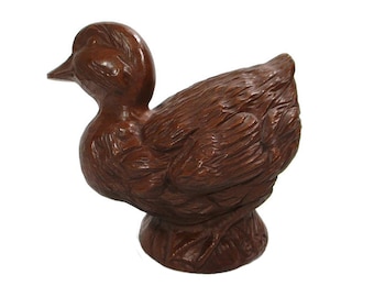 1986 Vintage BABY DUCK Figurine Original Red Mill Pecan Shell Resin Faux Wood Look Handcrafted USA Farm Animal Chocolate Brown Free Shipping