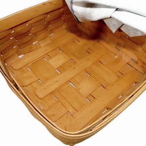 1995 Vintage Longaberger Basket Blue Fabric Liner Plastic Protector Square 12 x 12 Fixed Handle Farmhouse Cottage Home Decor Free Shipping image 7