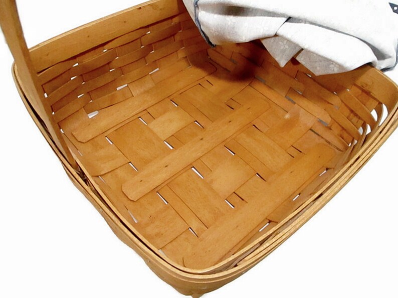 1995 Vintage Longaberger Basket Blue Fabric Liner Plastic Protector Square 12 x 12 Fixed Handle Farmhouse Cottage Home Decor Free Shipping image 7