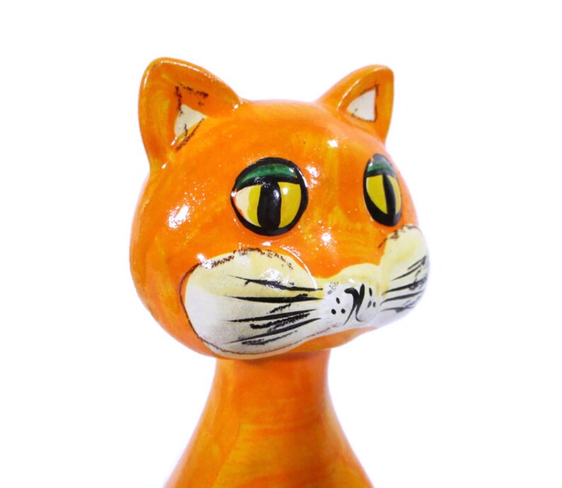 1970's Vintage CAT BANK Mod Neon Bright Orange Plaster Ware Ceramic Retro Coin Groovy Kitty Hand Painted Kitsch w/Stopper Free Shipping image 8