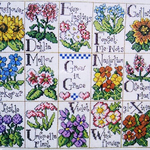 Wildflowers Counted Cross Stitch Kit NIP Flower Sampler A to Z Aida Cloth Yellow Seed Beads USA Thistle Pincushion Plant Free Shipping