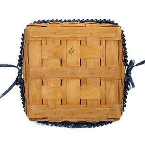 1995 Vintage Longaberger Basket Blue Fabric Liner Plastic Protector Square 12 x 12 Fixed Handle Farmhouse Cottage Home Decor Free Shipping image 5
