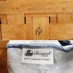 1995 Vintage Longaberger Basket Blue Fabric Liner Plastic Protector Square 12 x 12 Fixed Handle Farmhouse Cottage Home Decor Free Shipping image 6