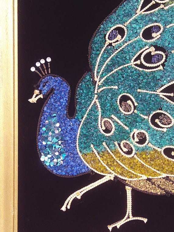 Vintage Peacock Mid Century Mod '60's Mosaic Pebble Gravel Beads