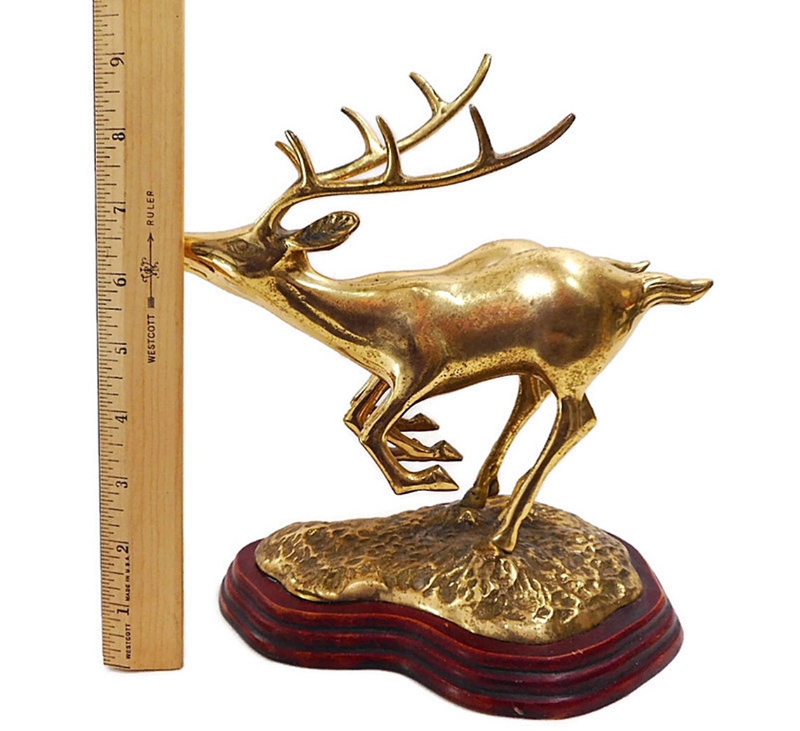 Vintage Brass Deer Pair Statue Buck Doe Wood Base Woodland Etsy