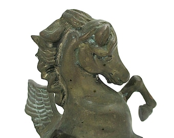 Vintage Brass Horse Bookend Statue Weathered Patina Winged Pegasus Dark Academia Library Den Home Bookshelf Equestrian Decor Free Shipping