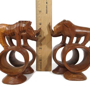 Vintage Wooden Jungle Animal Hand Carved Napkin Rings Set Of 4 Warthog Zebra Rhino Lion Wild Animal Dining Tableware Accessory Free Shipping image 8