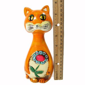 1970's Vintage CAT BANK Mod Neon Bright Orange Plaster Ware Ceramic Retro Coin Groovy Kitty Hand Painted Kitsch w/Stopper Free Shipping image 10