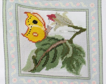 Beth Russell ROSE GARDEN BUTTERFLY Needlepoint Kit Opened Partially Worked Appletons English Embroidery Wool Designer Craft Free Shipping