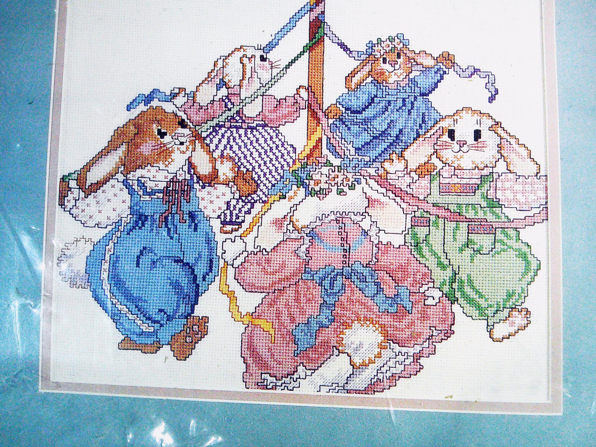 White Rabbit Maypole 1992 Vintage Maypole Bunnies Picture Counted Cross Stitch Kit NIP ...