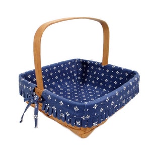 1995 Vintage Longaberger Basket Blue Fabric Liner Plastic Protector Square 12 x 12 Fixed Handle Farmhouse Cottage Home Decor Free Shipping image 9
