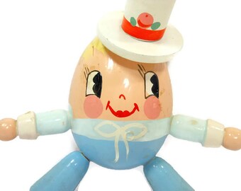 Vintage Humpty Dumpty, Nursery Rhyme Character, Mid-Century Irmi Lamp Accent, Salvage Upcycle Mixed Media Craft Supply