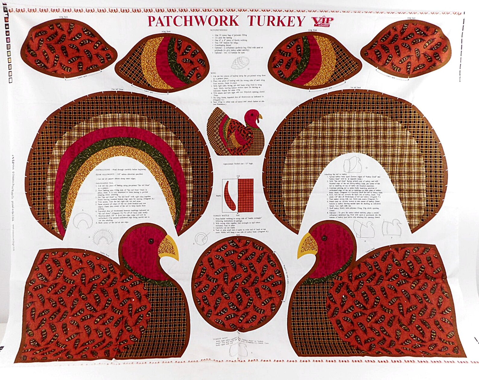 Patchwork Turkey Pattern Fabric Panel Stay At Home Craft Fall Etsy