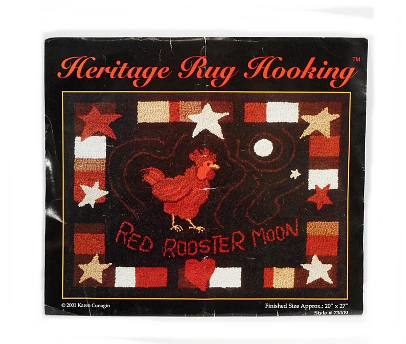 Heritage Rug Hooking CANVAS Red Rooster Moon 20 x 27 Farmhouse Home Decor Pattern Canvas Free Shipping image 1