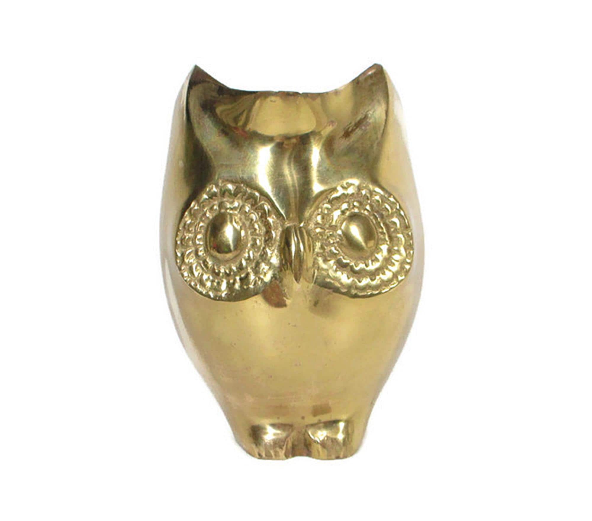 Vintage Large OWL Solid Brass Planter Pot Vase Double Sided Big Eyed 6.5 x 5 Retro Home Decor Metal Bird Accent Free Shipping