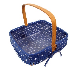 1995 Vintage Longaberger Basket Blue Fabric Liner Plastic Protector Square 12 x 12 Fixed Handle Farmhouse Cottage Home Decor Free Shipping image 2