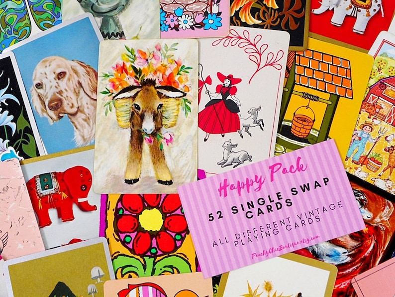 52 Vintage Playing Cards Mixed Lot Swap Crafting Paper Ephemera Junk Journal Cards Craft Supplies Free Shipping