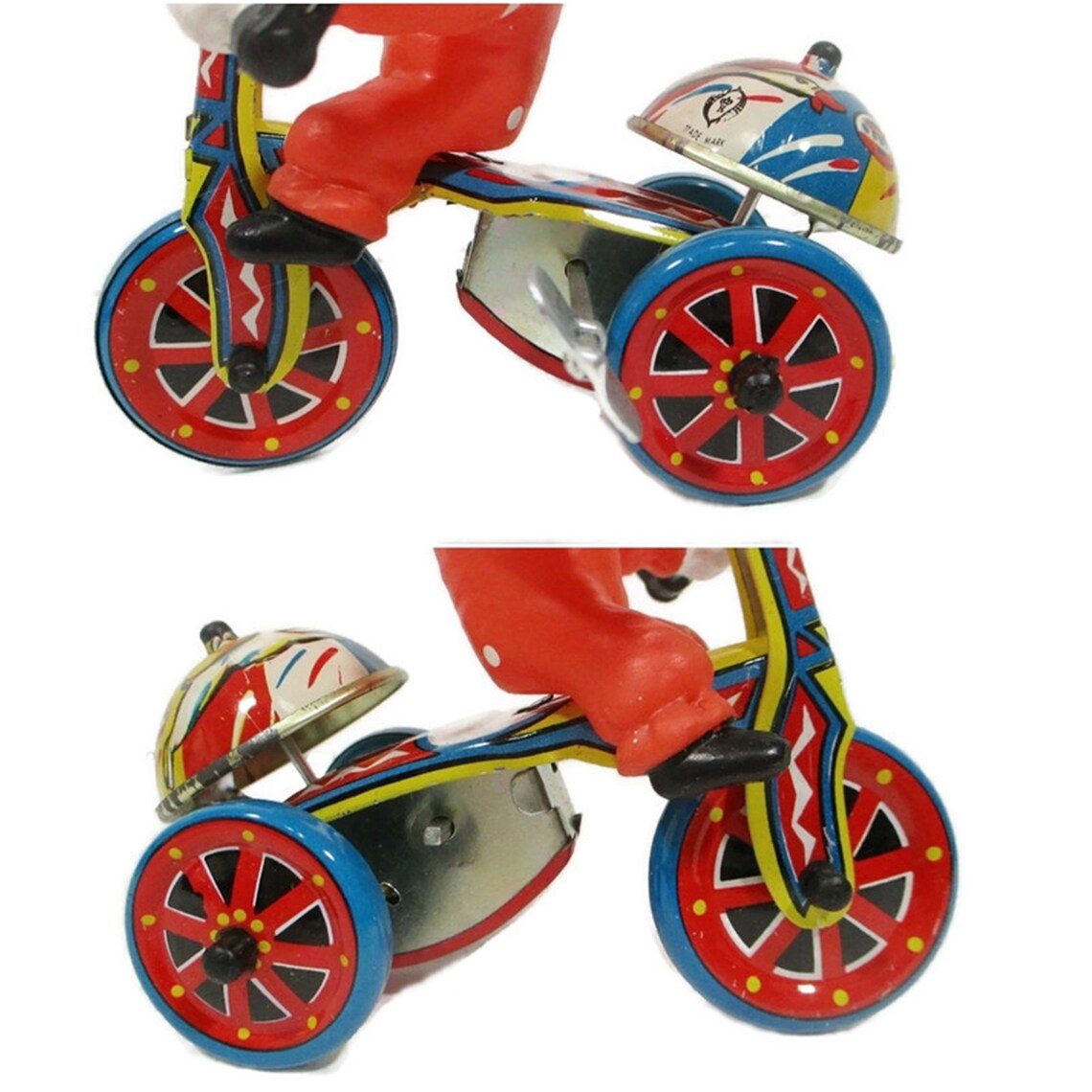 Vintage Mechanical Toy Clown Tricycle Works Key Wind Up Bell Etsy