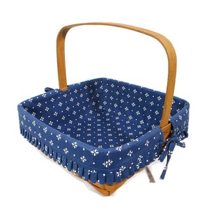 1995 Vintage Longaberger Basket Blue Fabric Liner Plastic Protector Square 12 x 12 Fixed Handle Farmhouse Cottage Home Decor Free Shipping image 10
