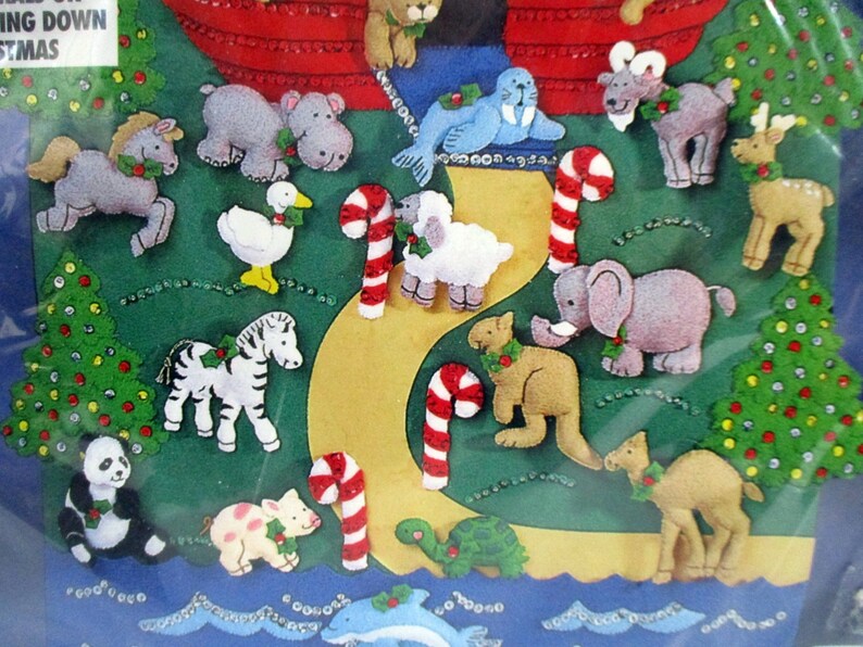 1998 Vintage Bucilla ADVENT CALENDAR Kit Santa Noah Animals Etsy