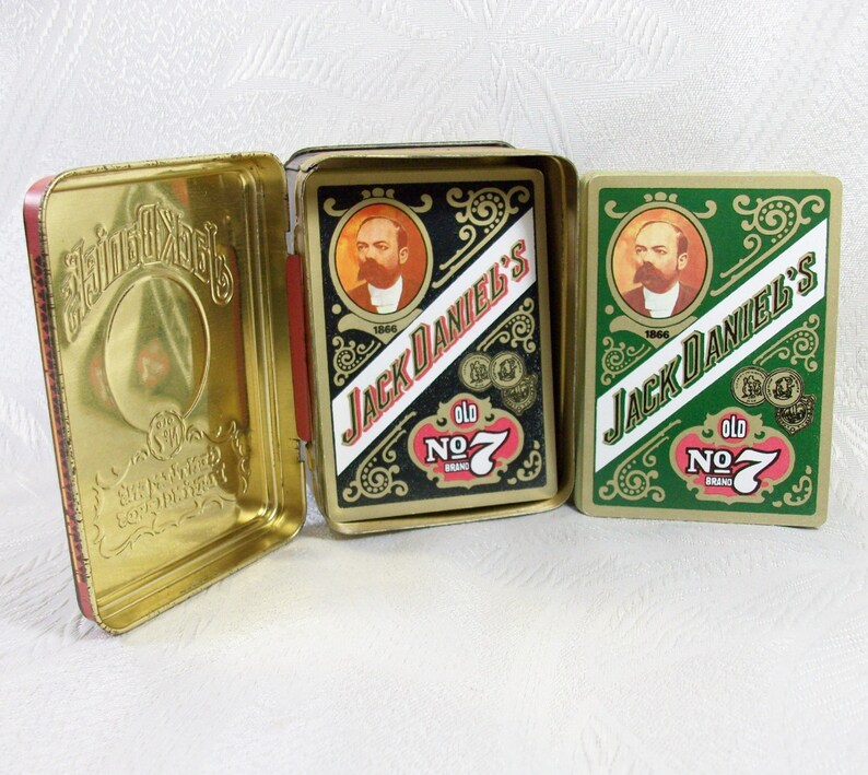 Vintage Playing Cards Two Decks Jack Daniels Tin Poker Etsy
