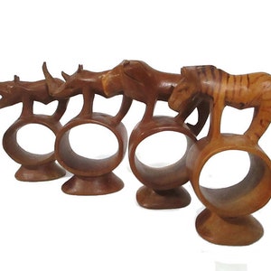 Vintage Wooden Jungle Animal Hand Carved Napkin Rings Set Of 4 Warthog Zebra Rhino Lion Wild Animal Dining Tableware Accessory Free Shipping image 6